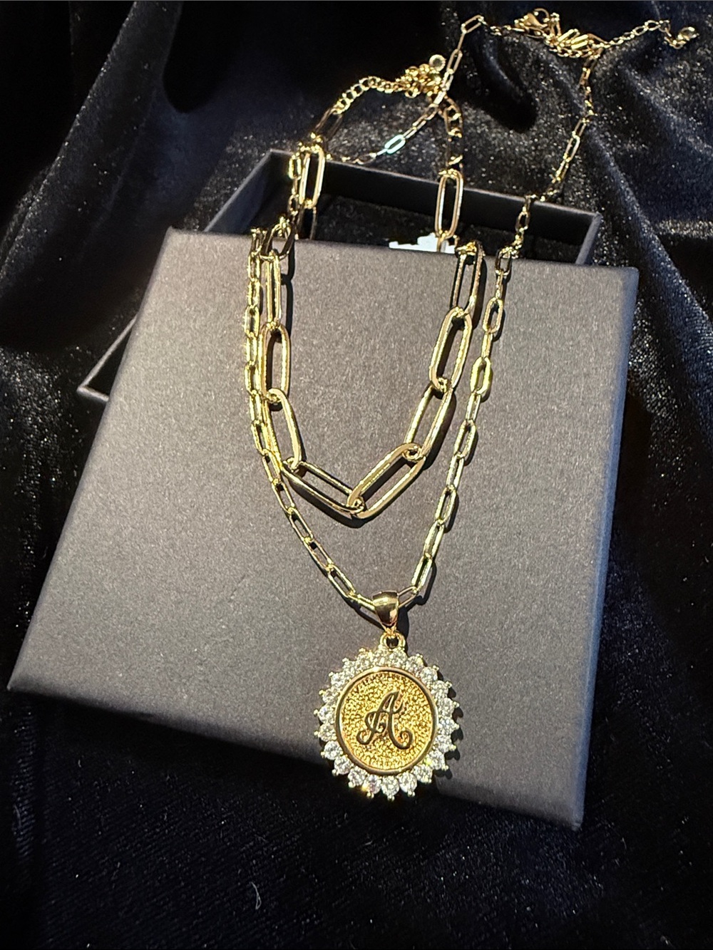 Gold Initial A Pendant Layered Chain Necklace